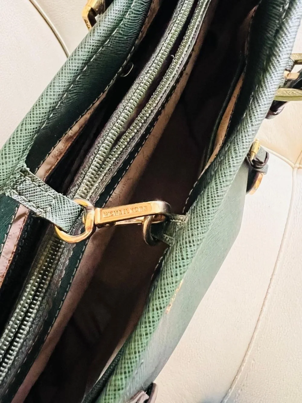 Michael Kors Emerald Green Saffiano Leather Tote with Gold Hardware